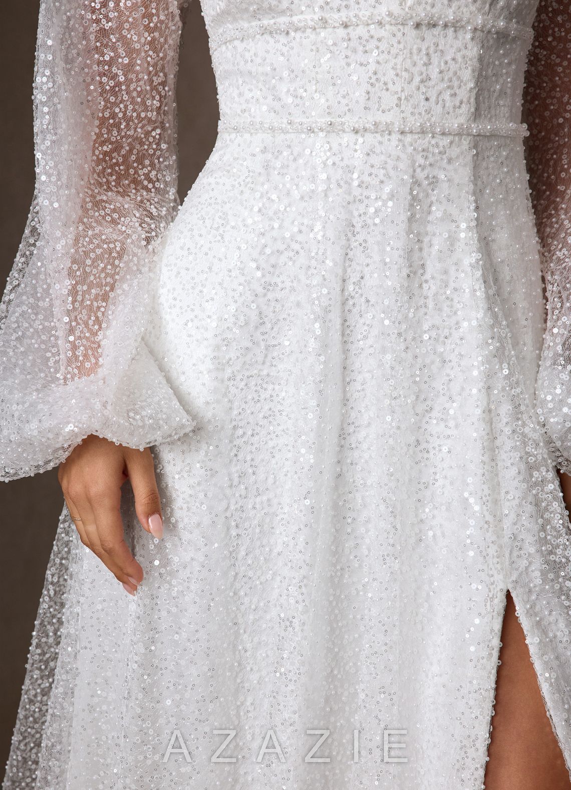 Azazie Gaia Wedding Dress Diamond White A-Line V-Neck Beading Dress diamond_white