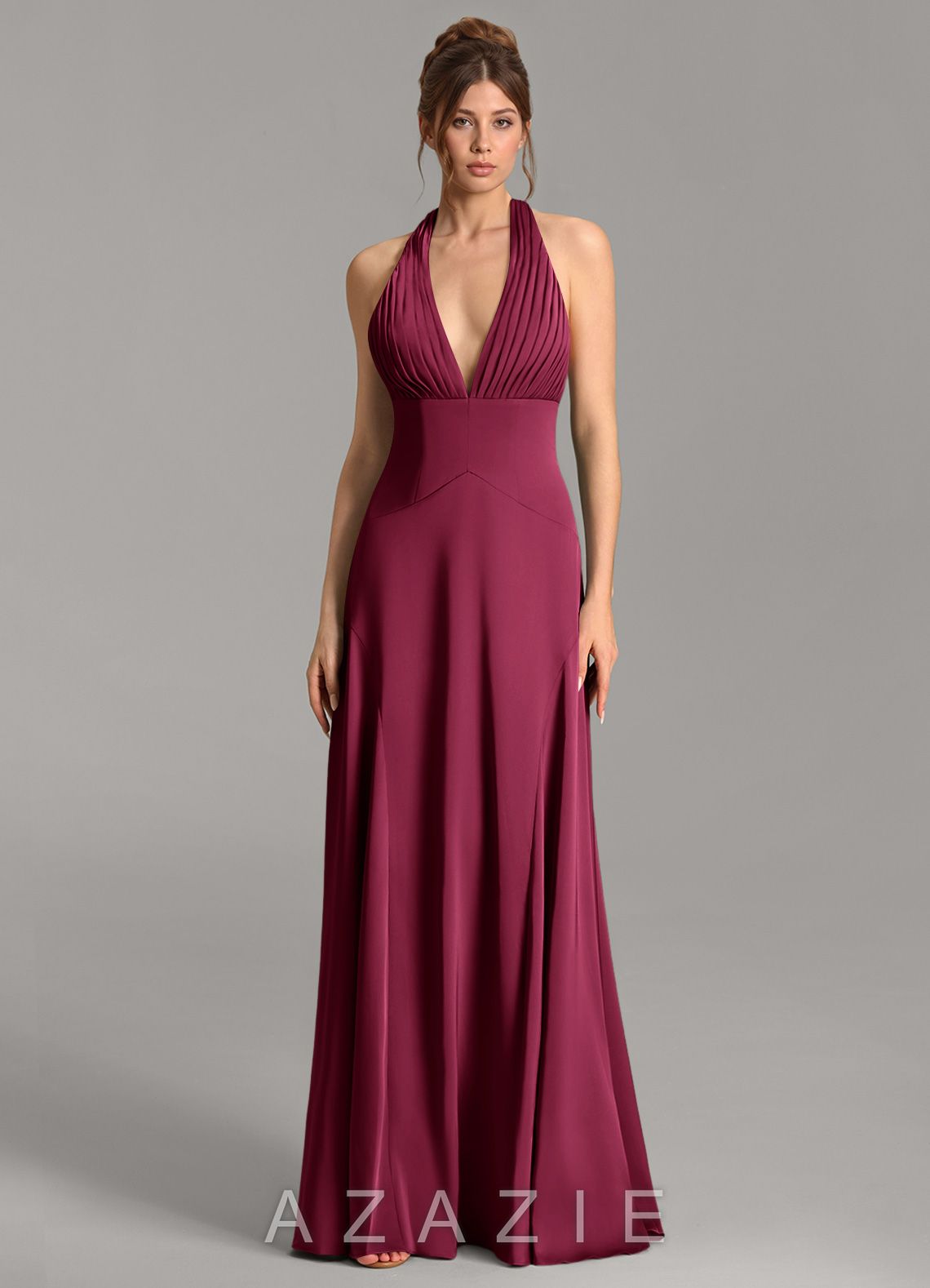 Azazie Aubrielle Burgundy A-Line Corset Stretch Satin Dress