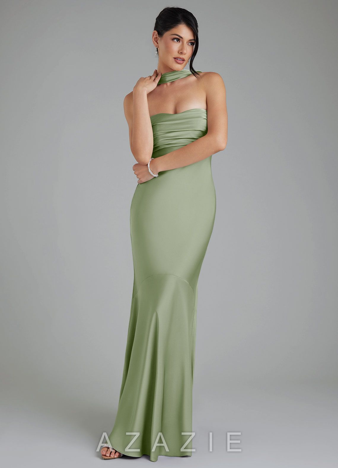 Azazie Marryn Dusty Sage Mermaid Sweetheart Neckline Stretch Satin Dress dusty_sage