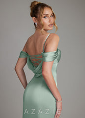 Azazie Nira Agave Mermaid Corset Stretch Satin Dress agave