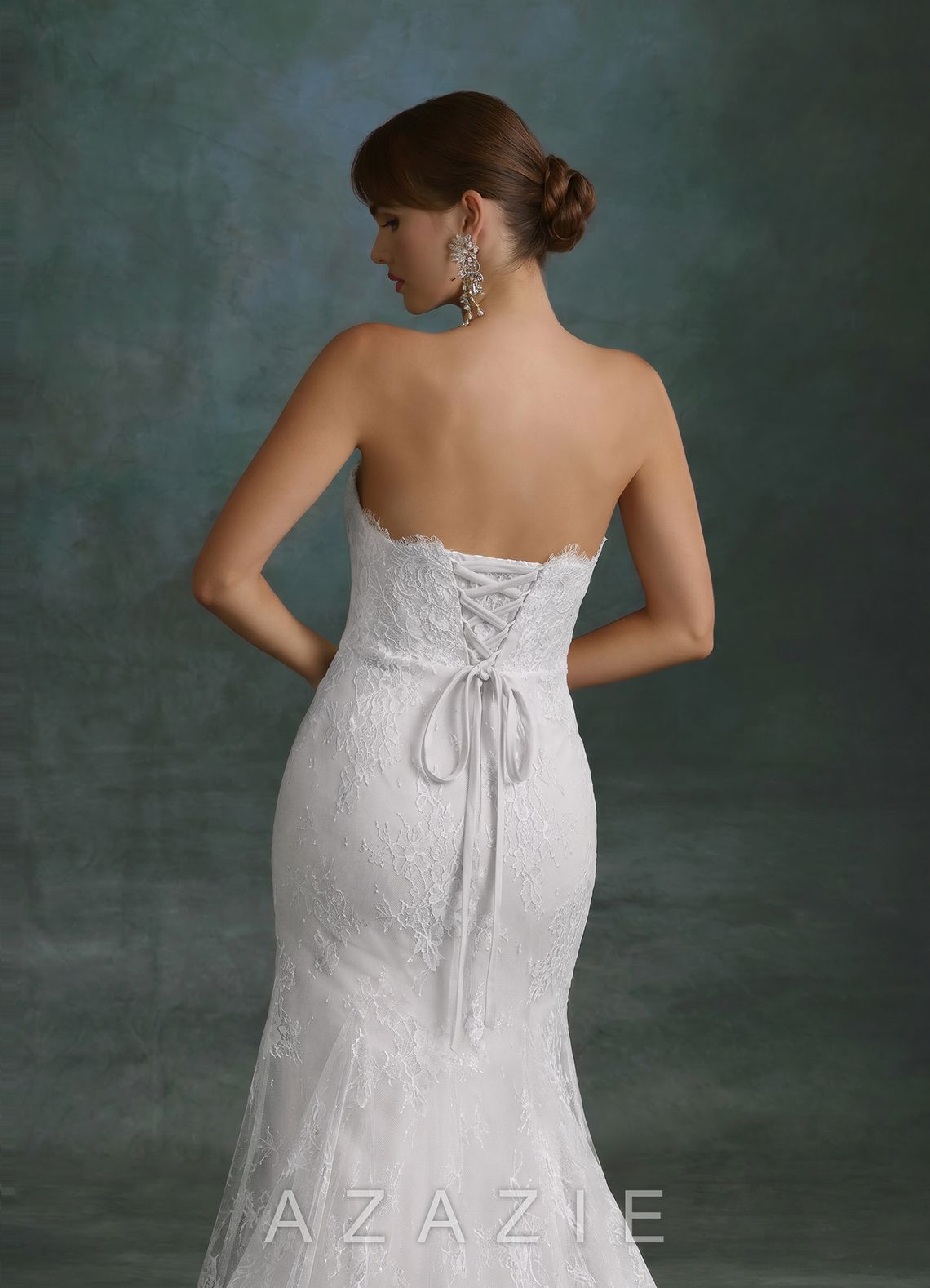 Azazie Dawna Diamond White Mermaid Strapless Lace Dress
