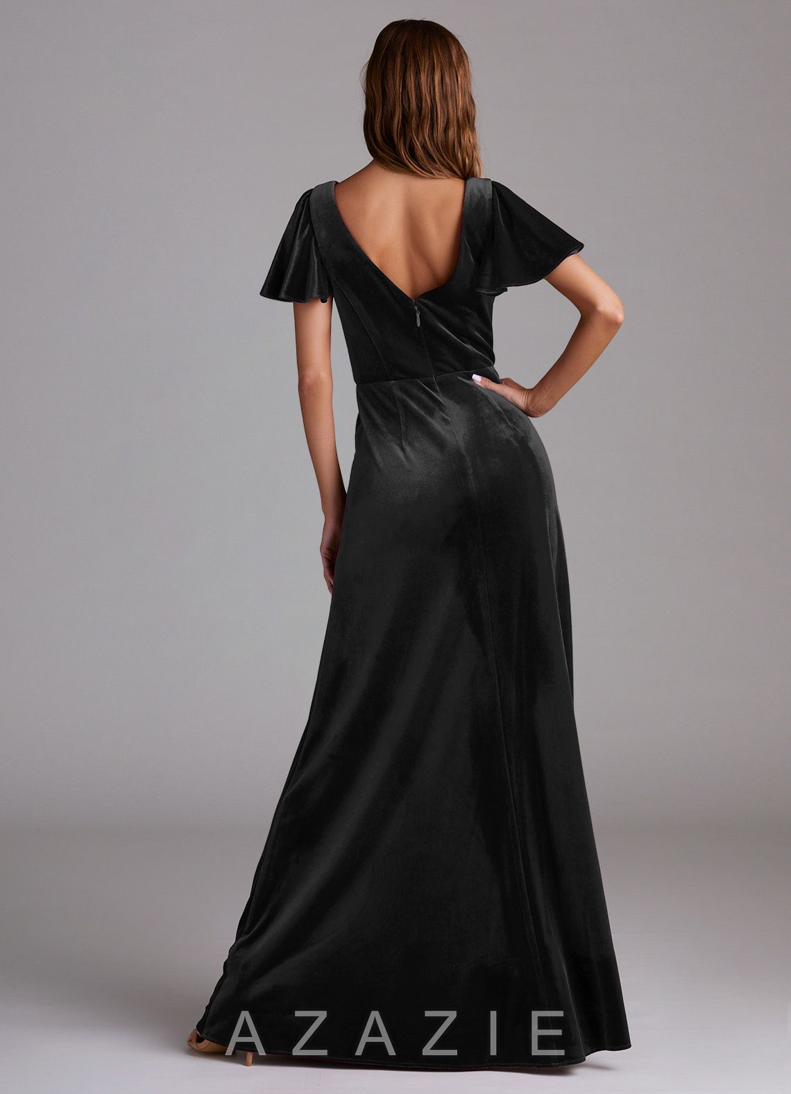 Azazie Soren Black A-Line Velvet Dress black