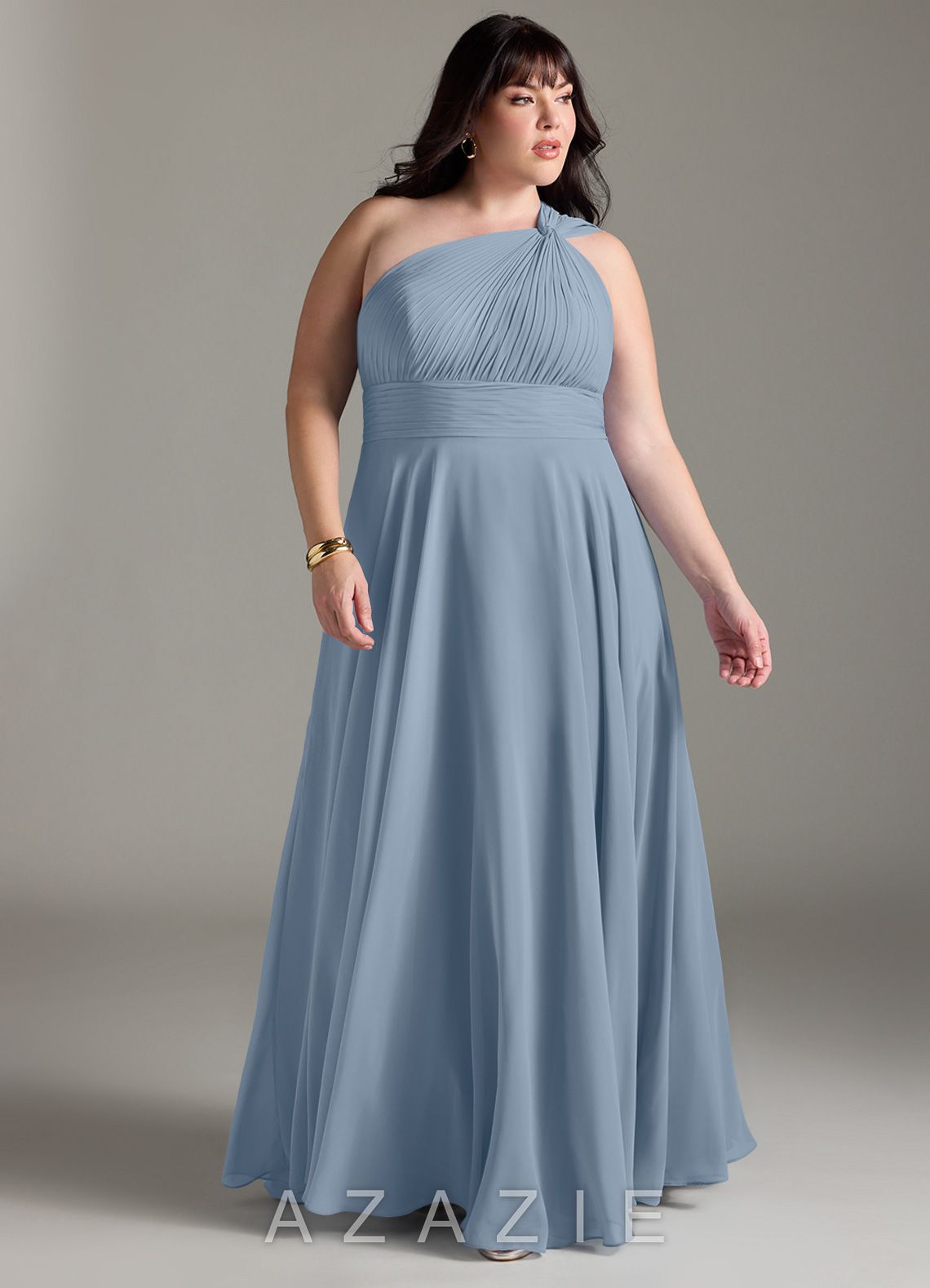 Azazie Charlize Dusty Blue A-Line One Shoulder Chiffon Dress dusty_blue