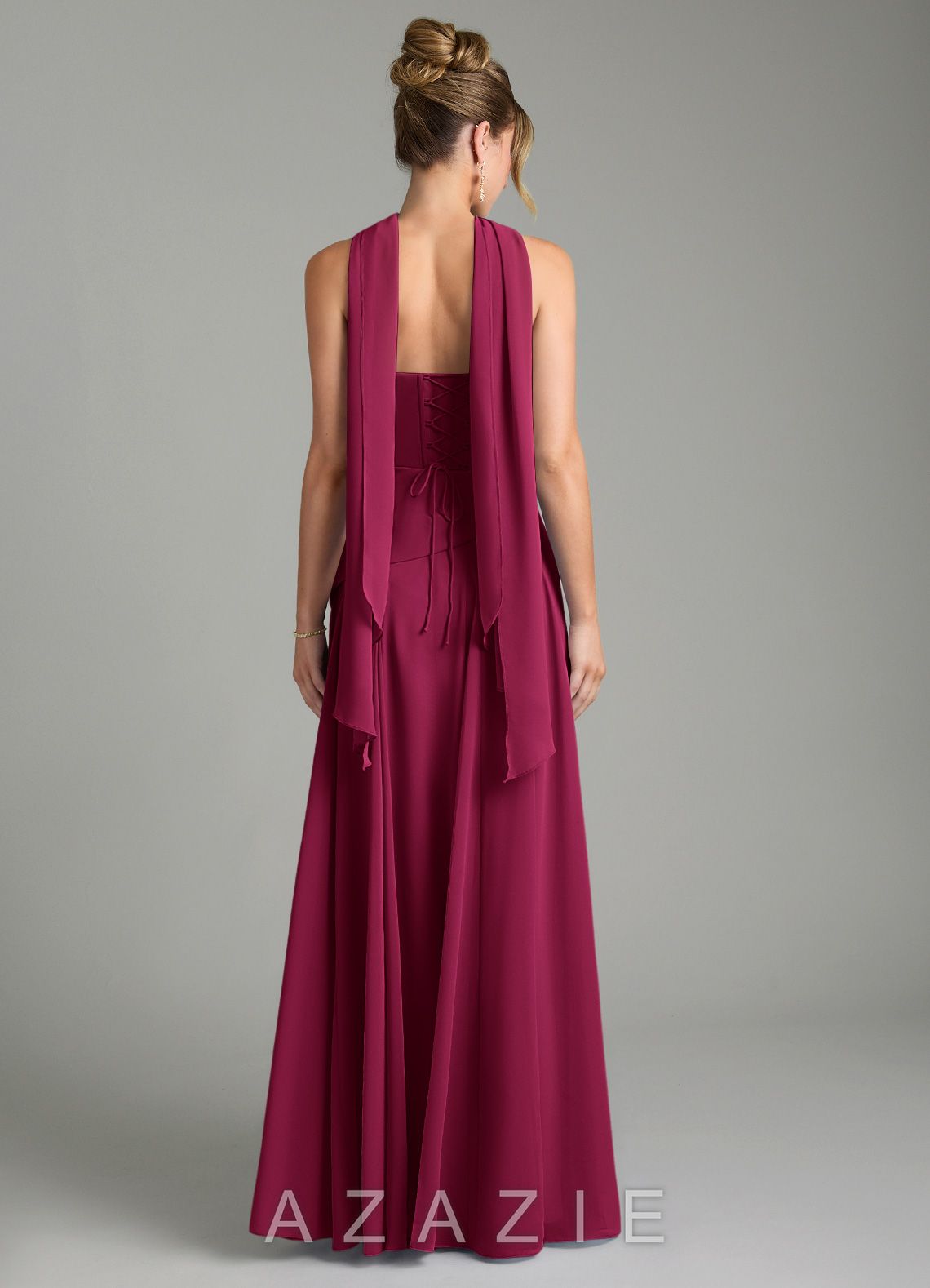 Azazie Gabriela Burgundy A-Line Corset Chiffon Dress burgundy