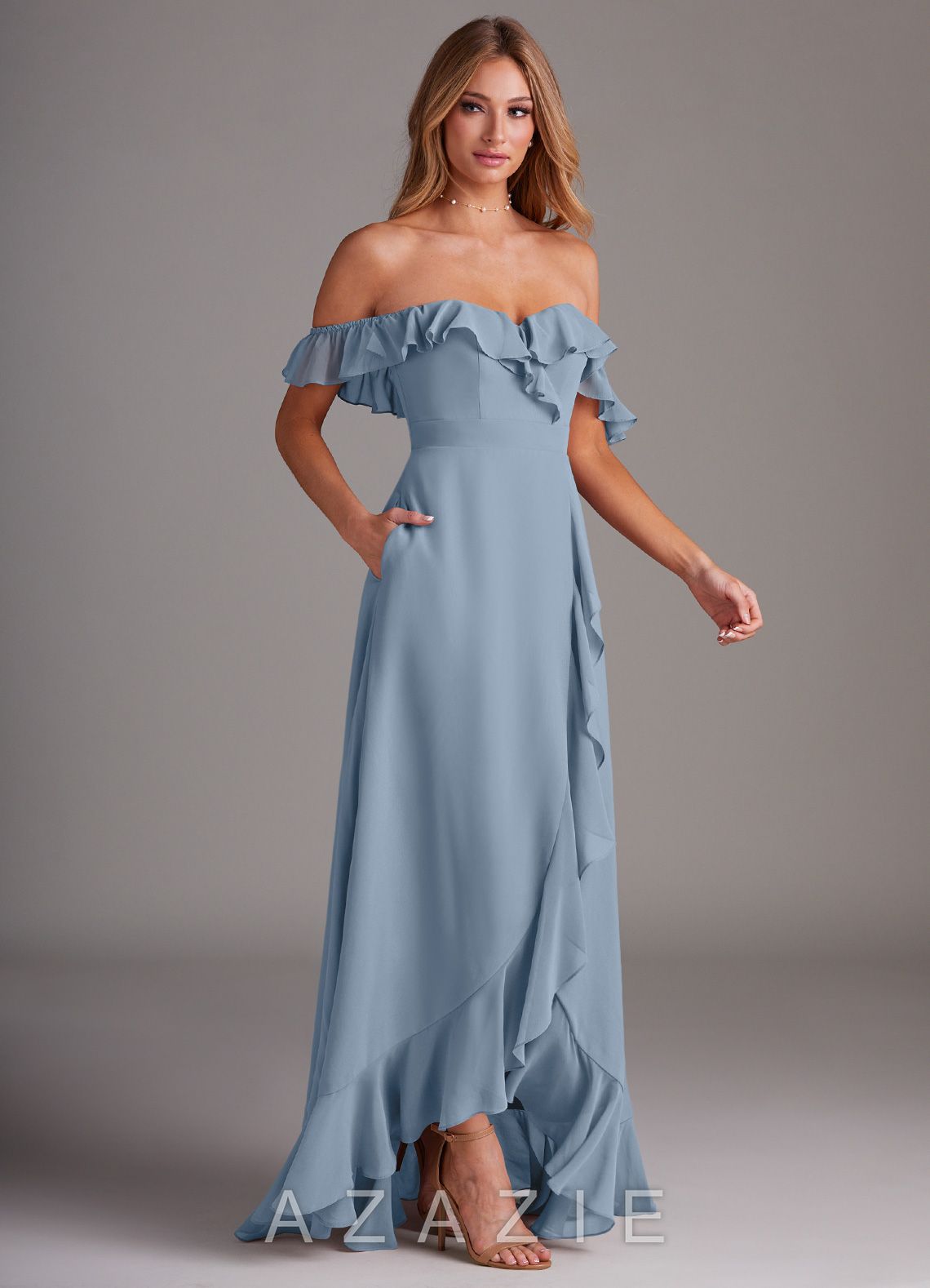Azazie Lyra Dusty Blue A-Line Chiffon Convertible Dress dusty_blue