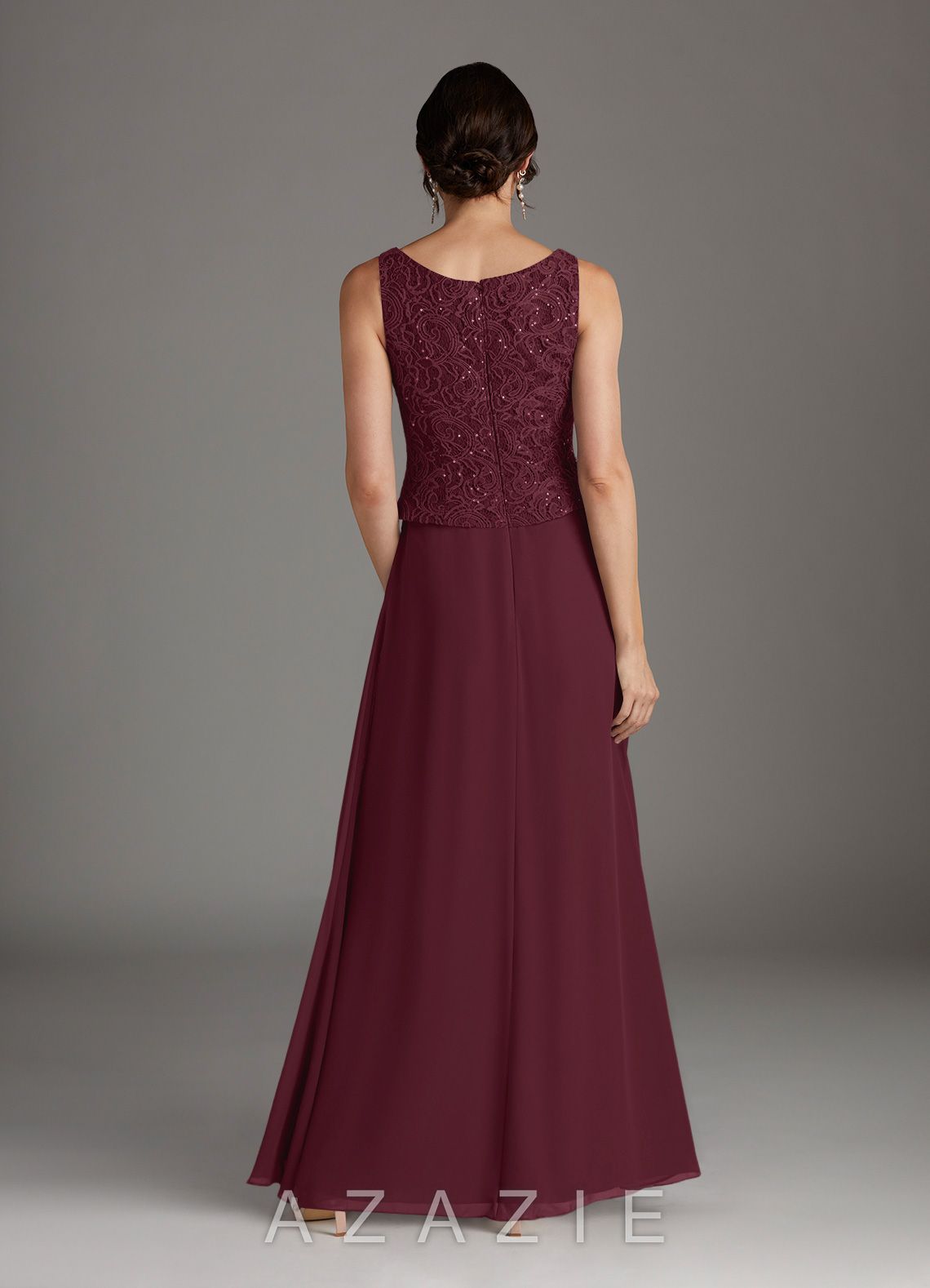 Azazie Cornelia Cabernet Sheath Square Neckline Sequins Chiffon Dress cabernet