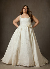 Azazie Ruby Antique White Ball-Gown with Pockets Floral Jacquard Dress antique_white