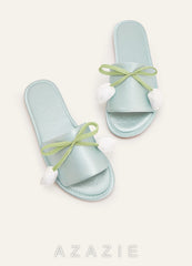 Floral Bow Satin Slippers  agave