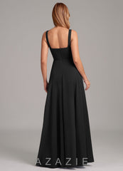 Azazie Shaude Black A-Line Pleated Chiffon Dress black