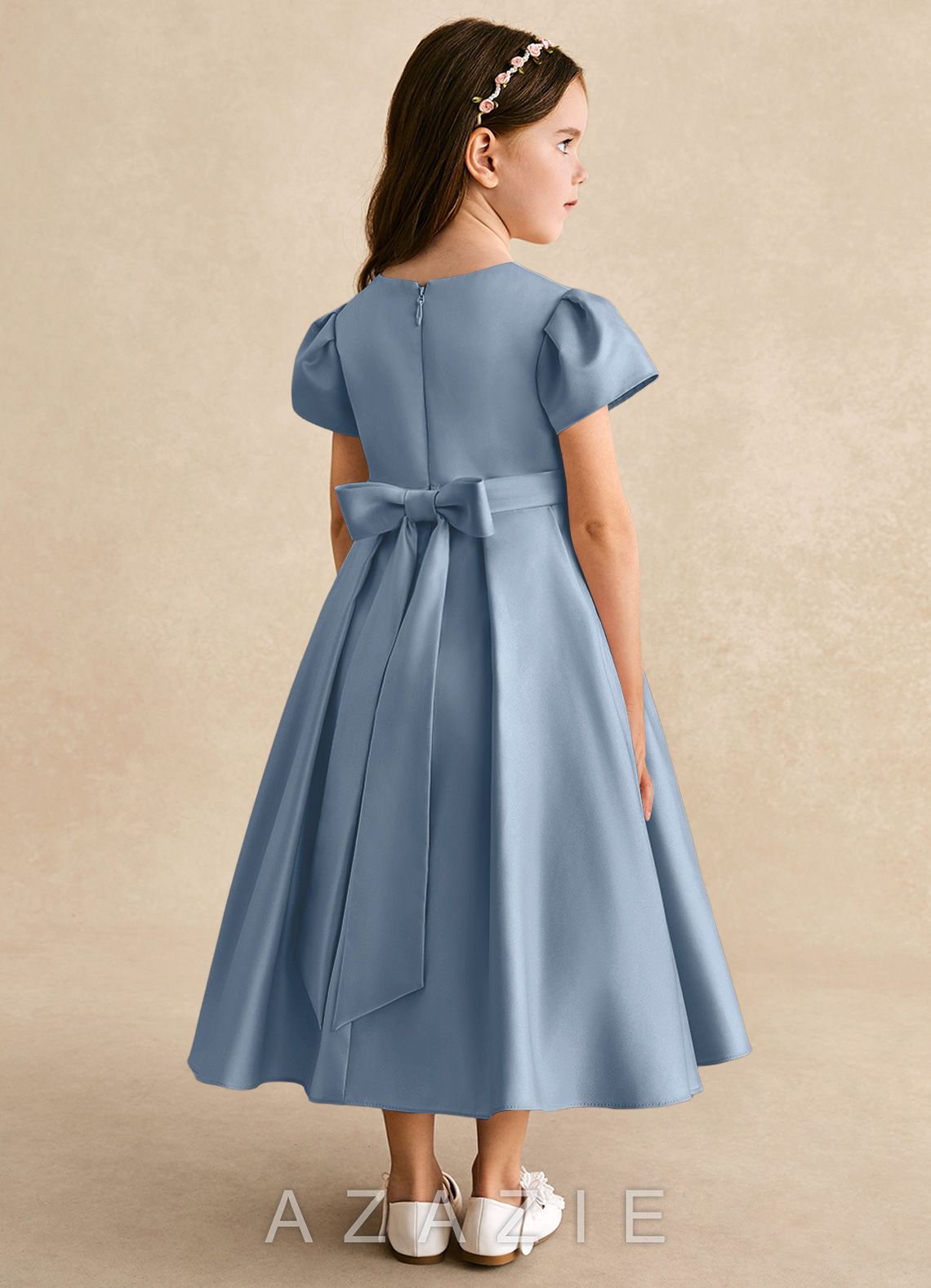 Azazie Princess Dusty Blue A-Line Pleated Matte Satin Dress dusty_blue