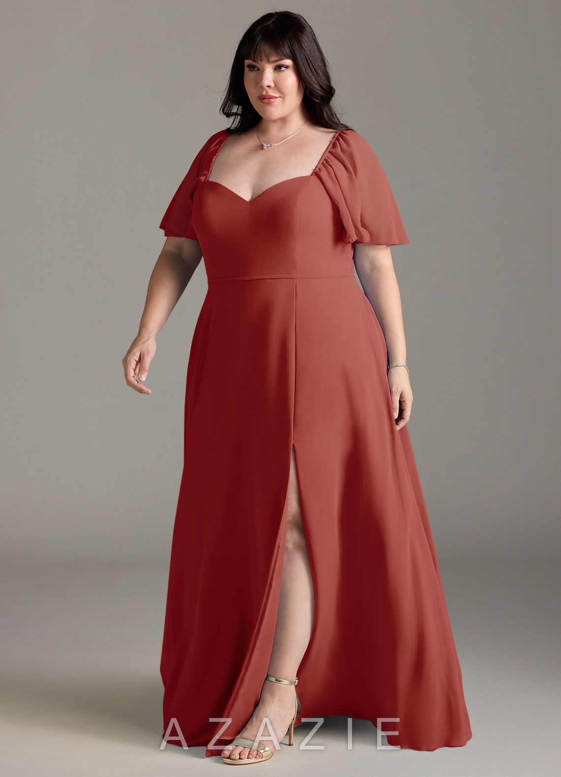 Azazie Chloe Terracotta A-Line Sweetheart Neckline Chiffon Dress terracotta