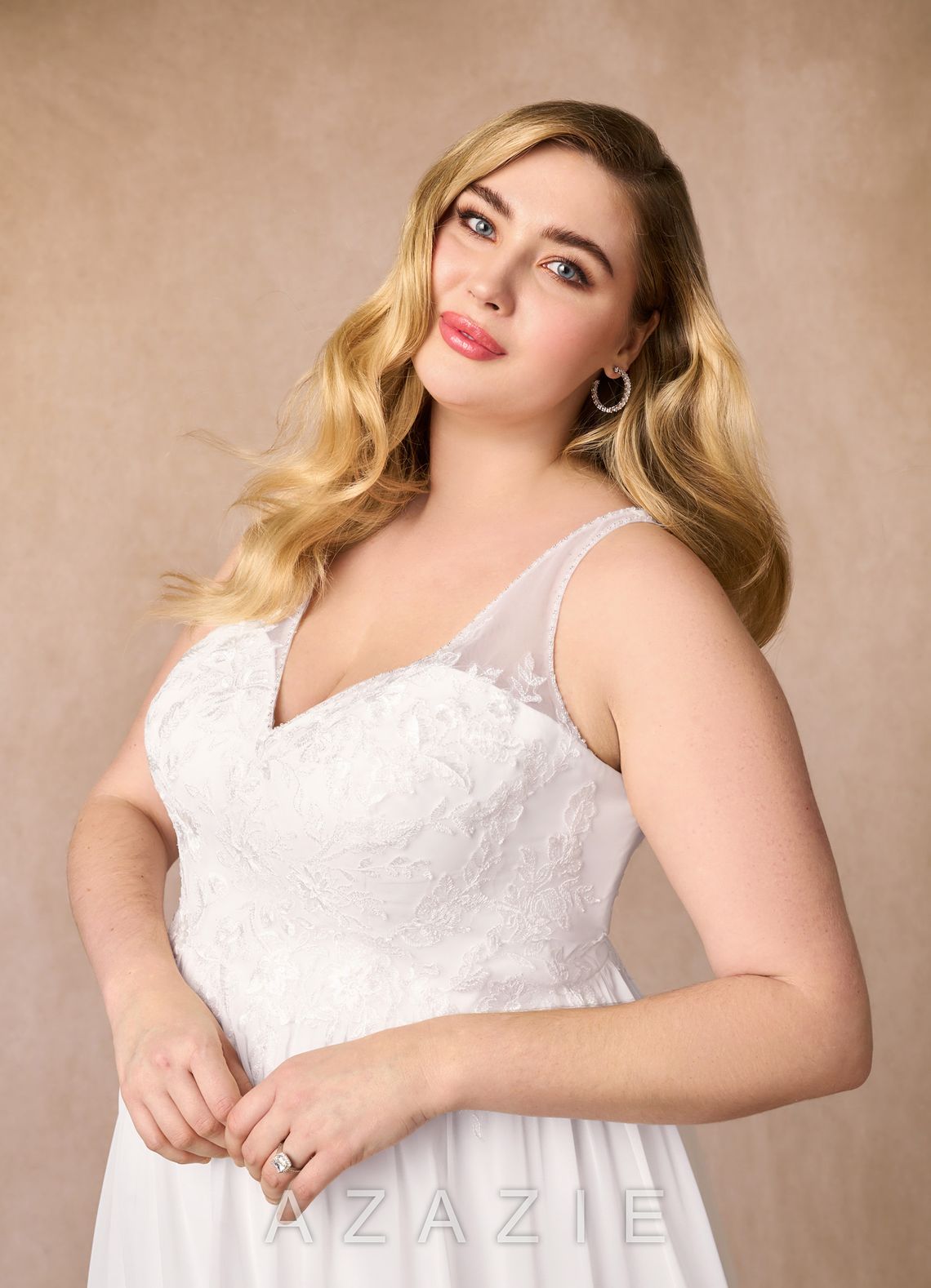 Azazie Carmella Wedding Dress Diamond White A-Line Sequins Chiffon Dress diamond_white