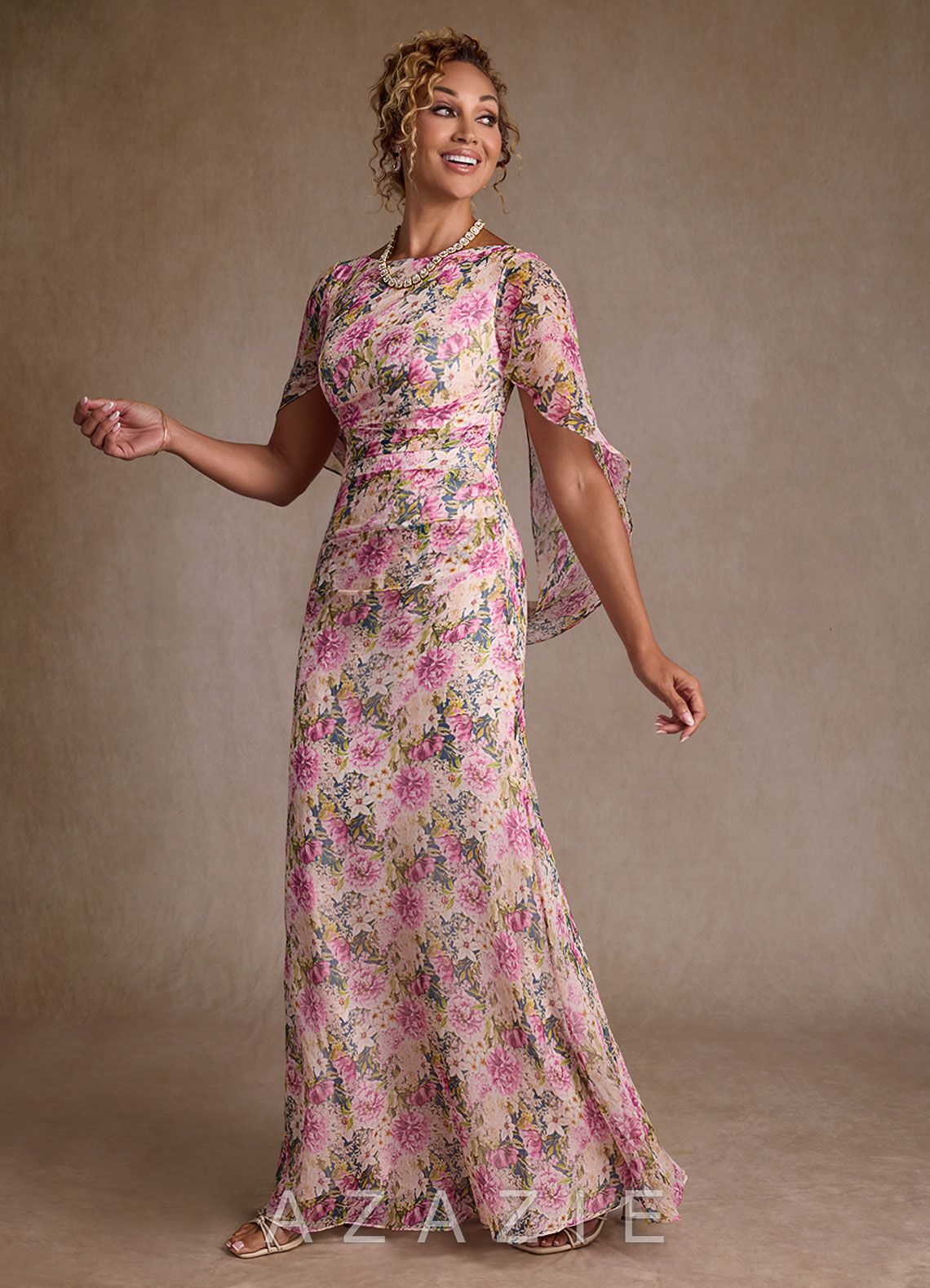Azazie Belladonna Lavender Floral Mermaid Pleated Chiffon Dress lavender_floral