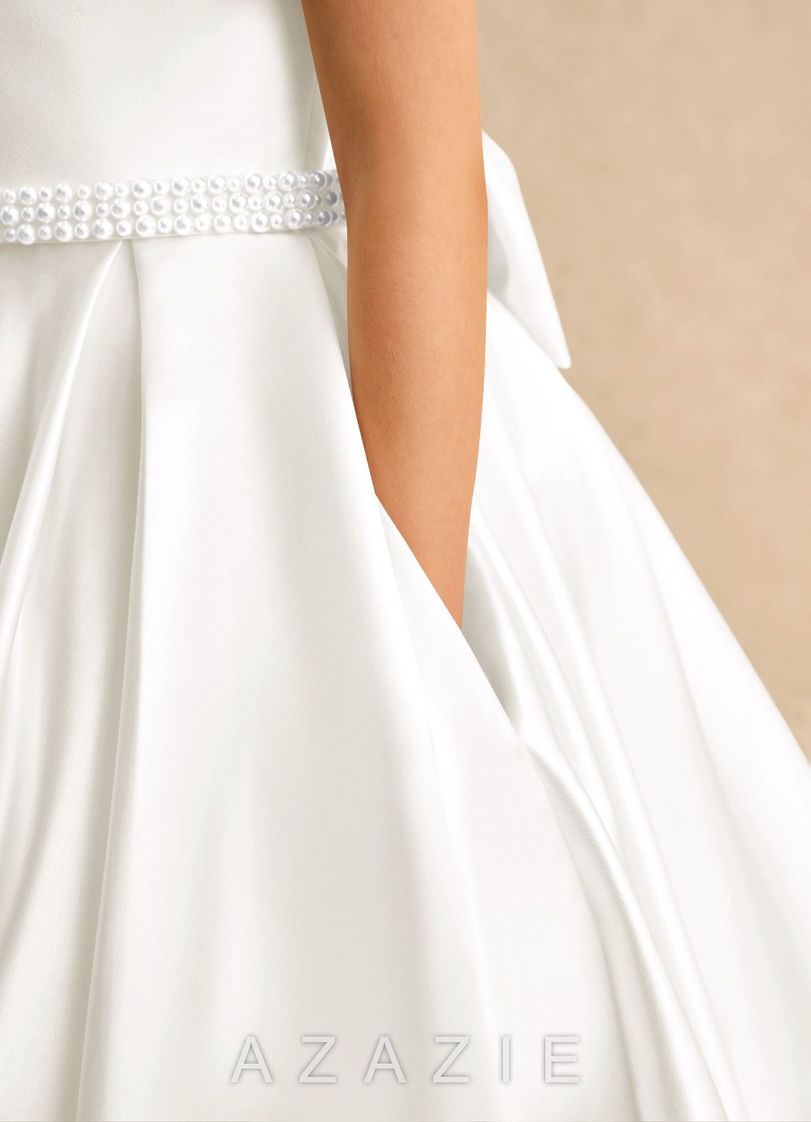 Azazie Gabriella Ivory Ball-Gown with Sleeves Matte Satin Dress ivory