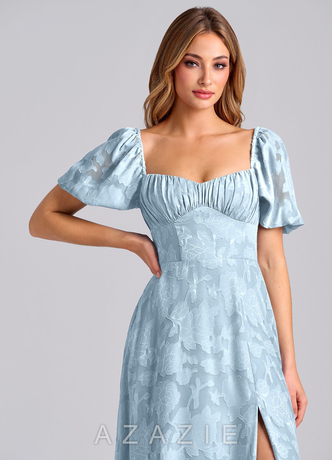 Azazie Mirian Sky Blue A-Line Sweetheart Neckline Floral Burnout Dress sky_blue