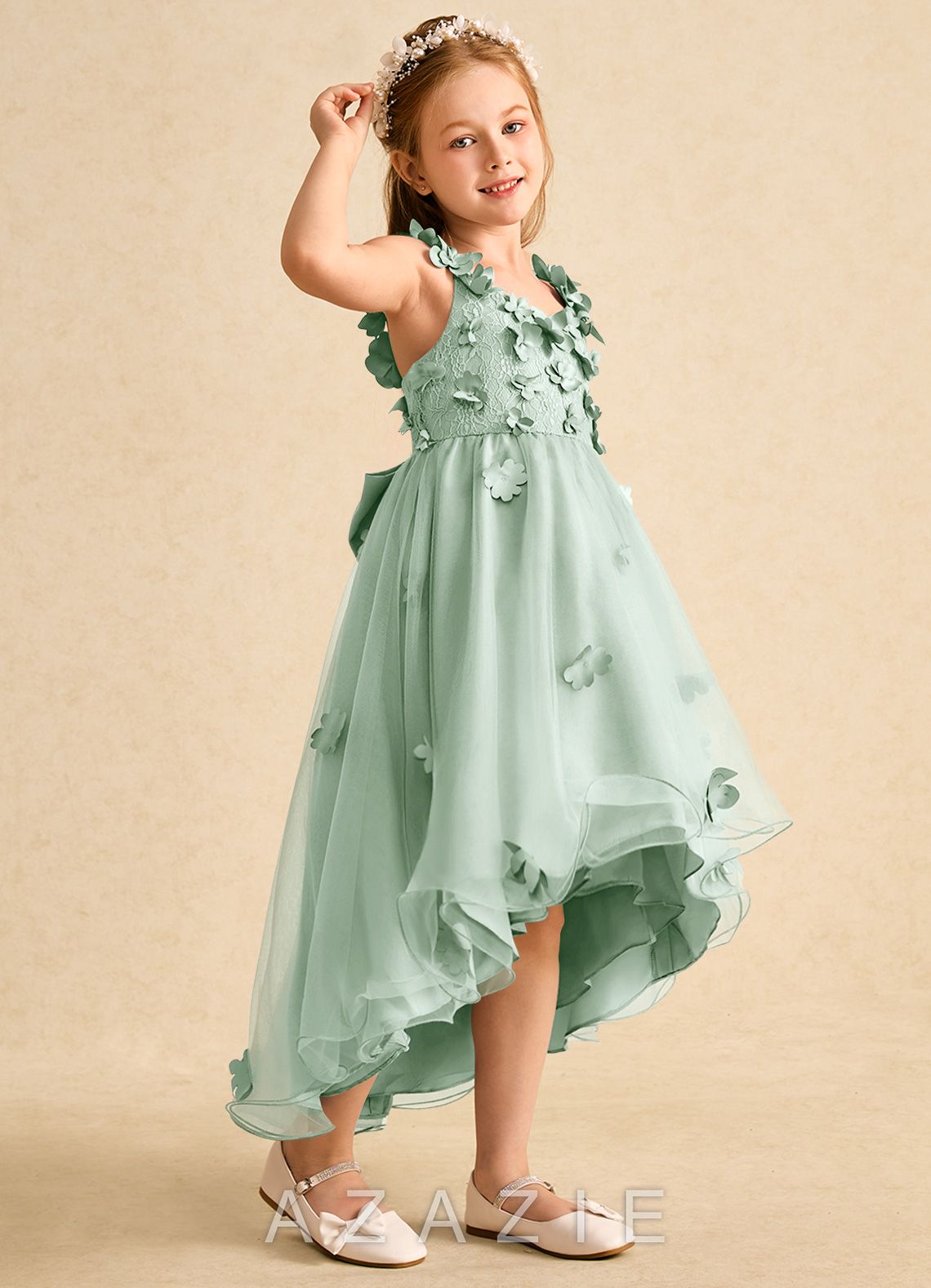 Azazie Tweety Agave A-Line Lace Tulle Dress