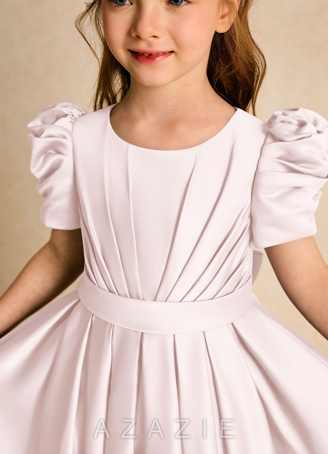 Azazie Miriam Blushing Pink Ball-Gown Pleated Matte Satin Dress blushing_pink