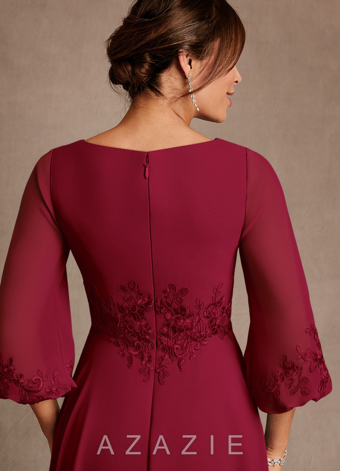 Azazie Yorba Burgundy A-Line Lace Chiffon Dress burgundy