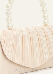 Pearl Handle Pleated Satin Envelope Handbag