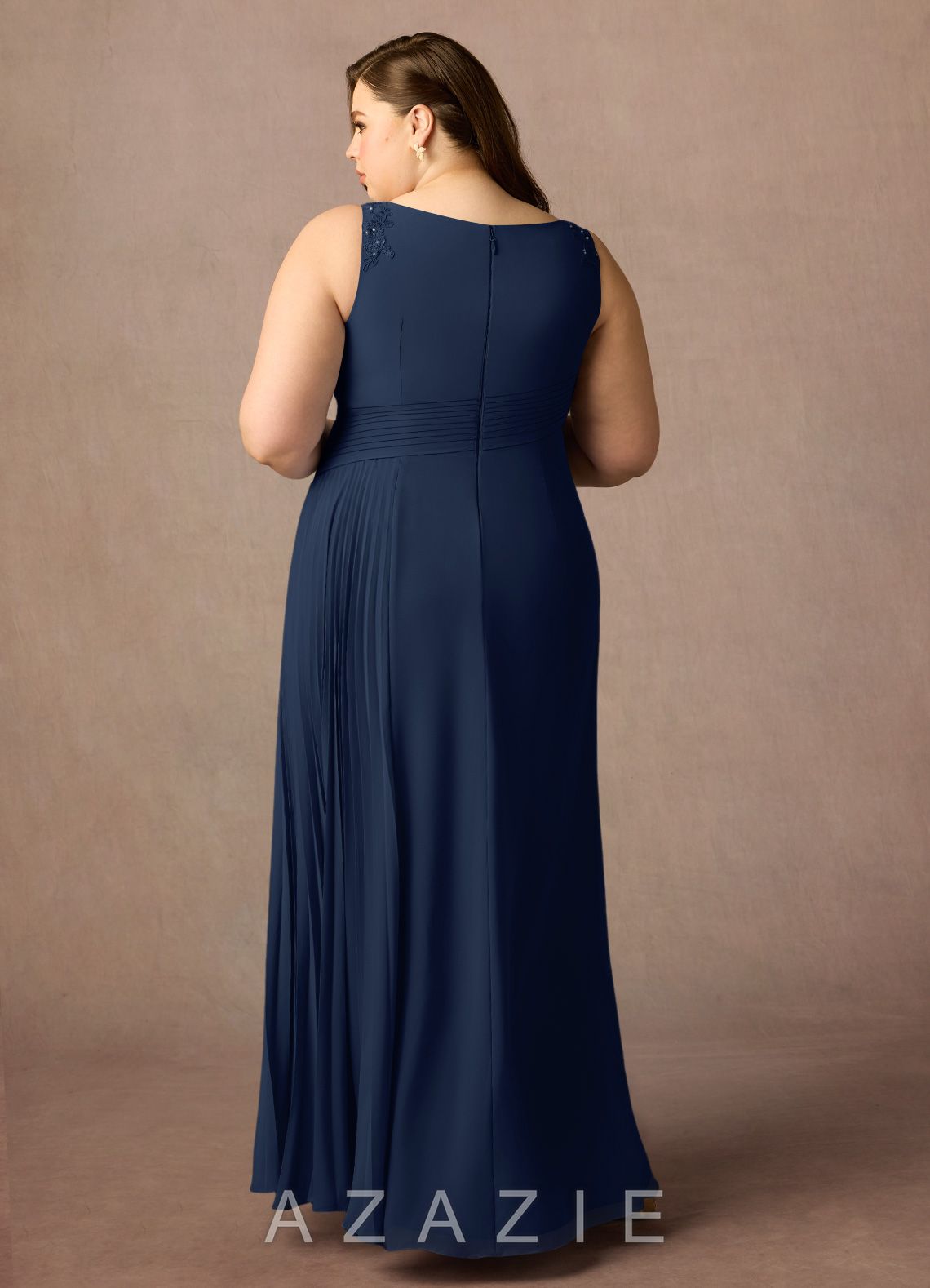 Azazie Galvan Dark Navy A-Line Sequins Chiffon Dress dark_navy