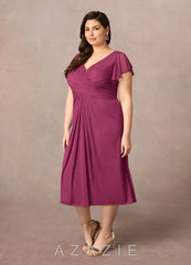 Azazie Vera Mulberry A-Line V-Neck Pleated Mesh Dress mulberry