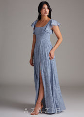 Azazie Bondi Dusty Blue A-Line Side Slit Floral Burnout Dress dusty_blue