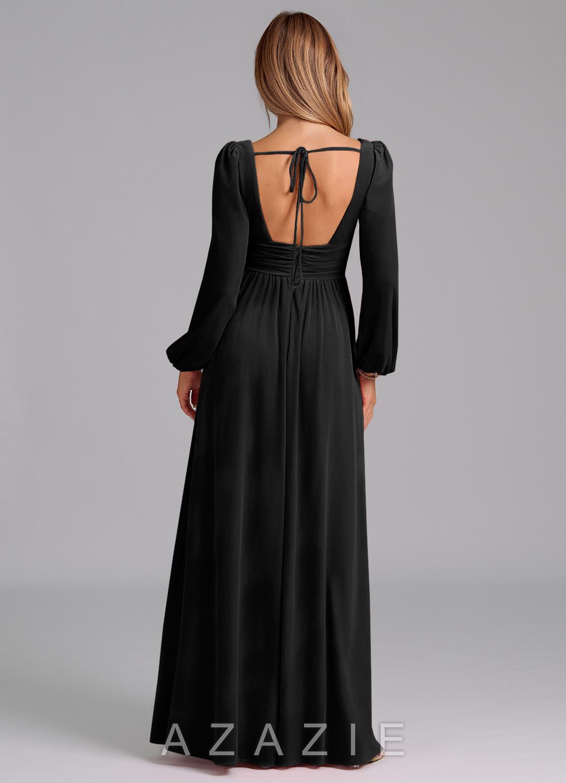 Azazie Norah Black A-Line Long Sleeve Velvet Dress black