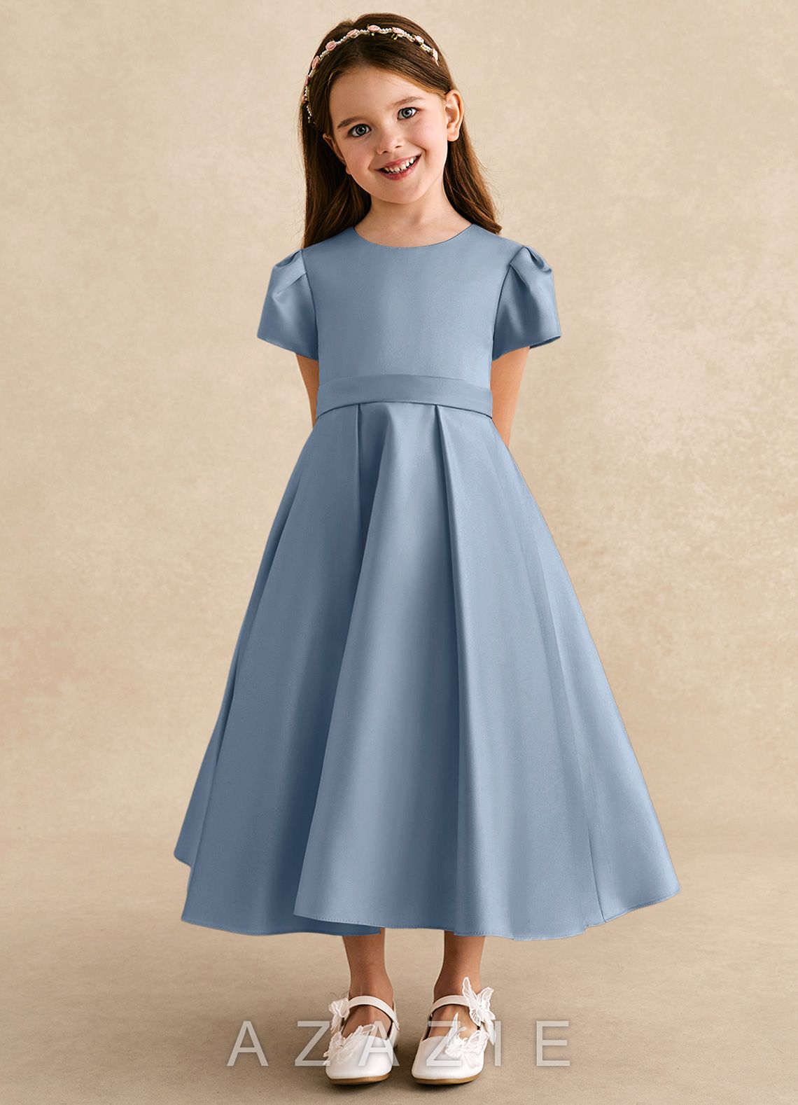 Azazie Princess Dusty Blue A-Line Pleated Matte Satin Dress dusty_blue