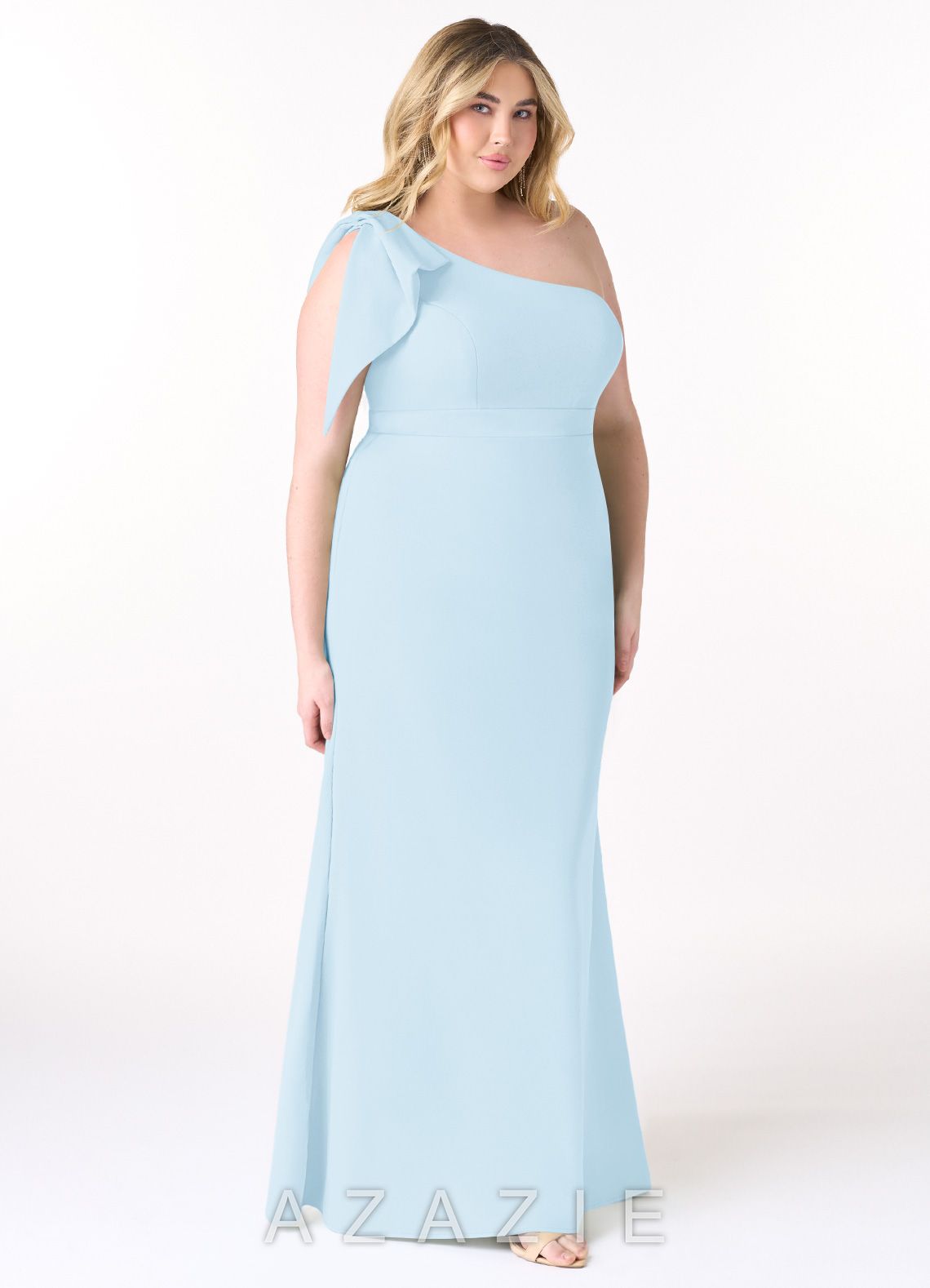 Azazie Rinna Sky Blue Mermaid One Shoulder Stretch Crepe Dress sky_blue