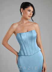 Azazie River Steel Blue Sheath Corset Stretch Satin Convertible Dress steel_blue