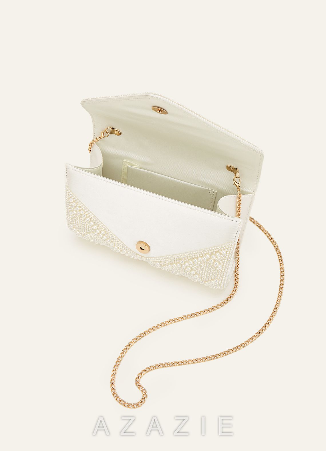 Scalloped Pearl Embellished Envelope Clutch