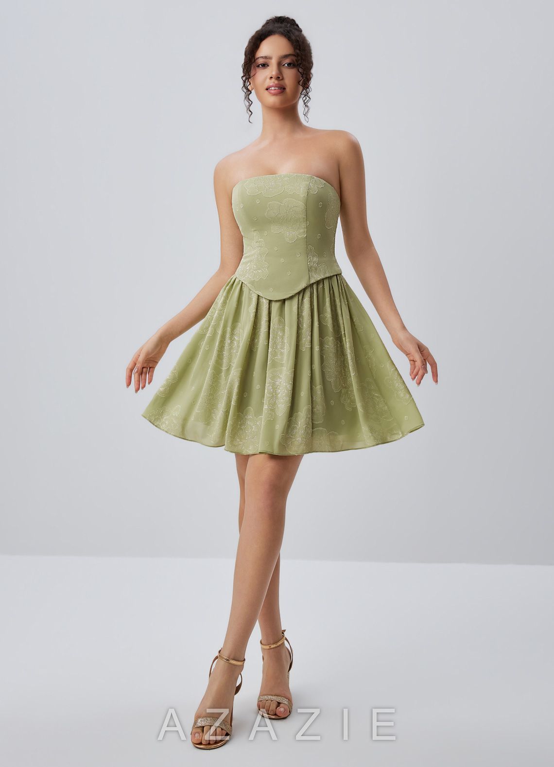 Fioralinda Celadon Jacquard Two-piece Lace-up Mini Dress