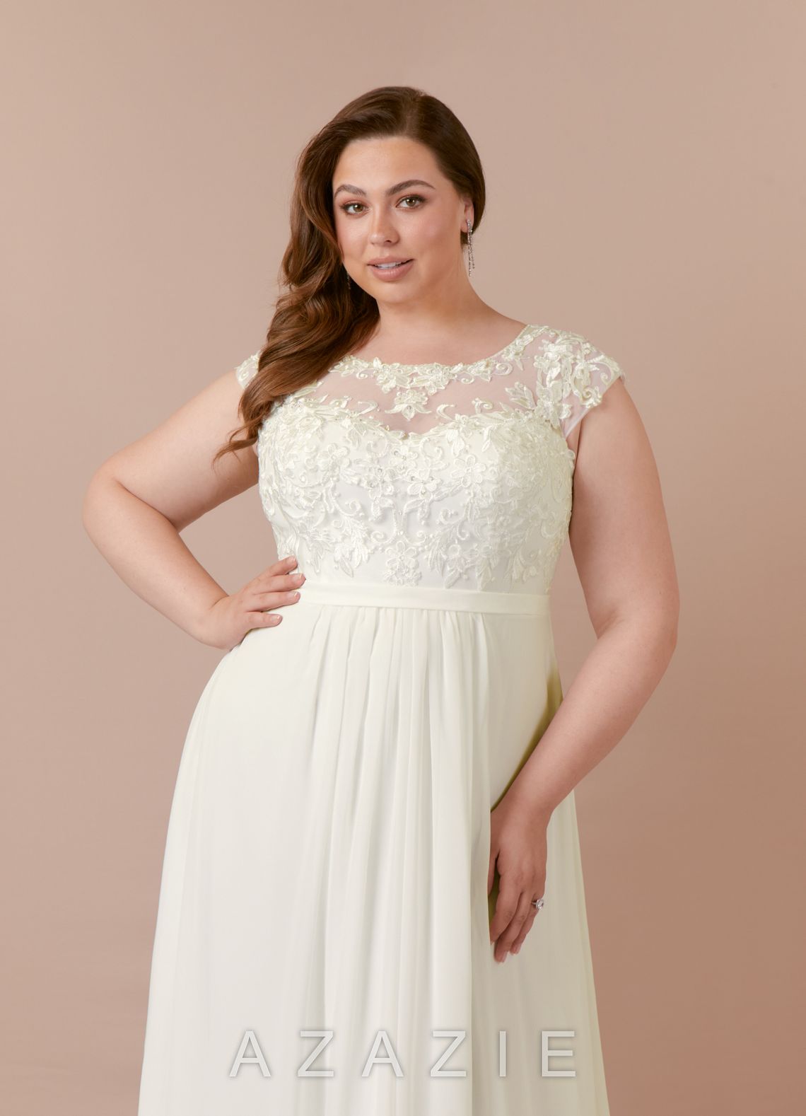 Azazie Brynslee Wedding Dress Cream A-Line Scoop Sequins Chiffon Dress cream