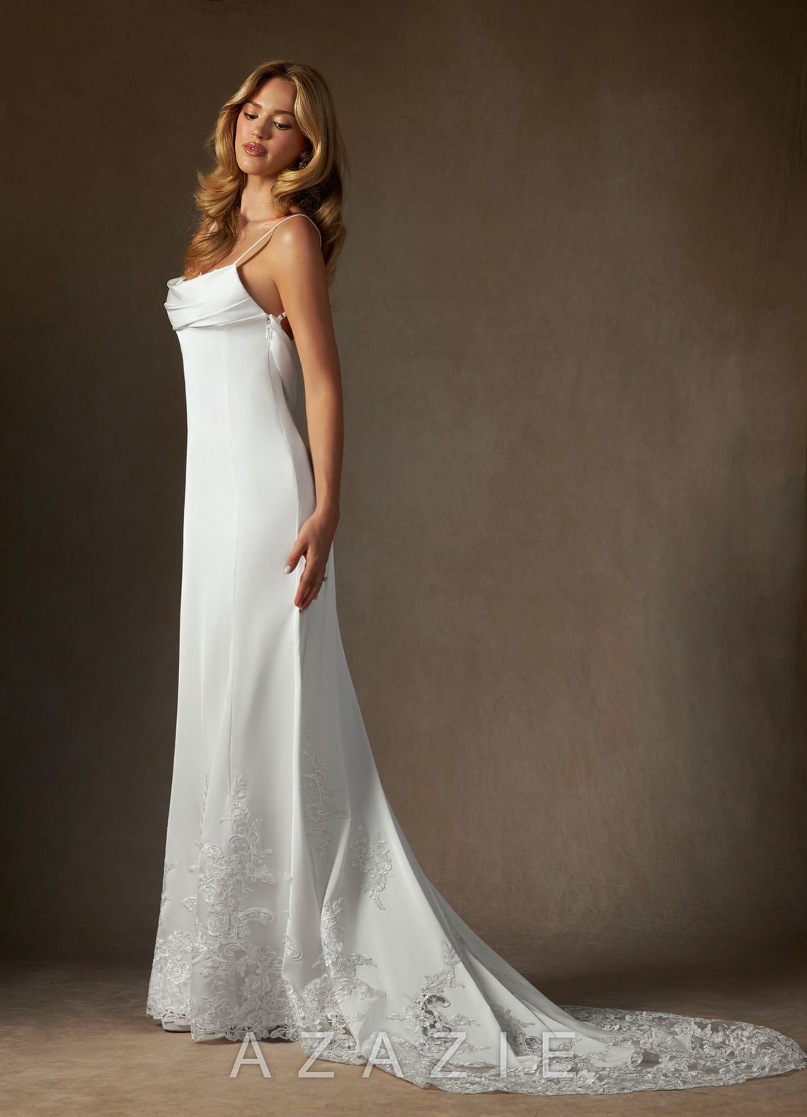 Azazie Eliora Diamond White Fit and Flare Stretch Satin Dress diamond_white