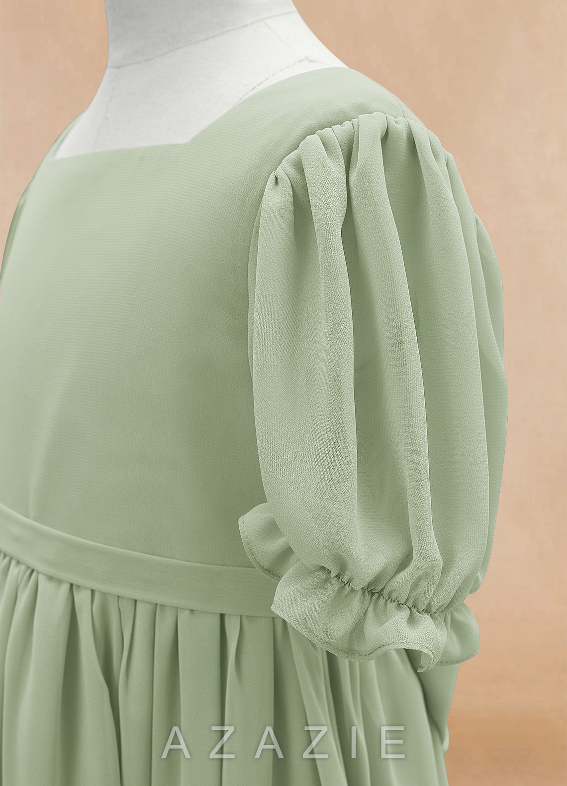 Azazie Joss Dusty Sage A-Line with Sleeves Chiffon Dress dusty_sage