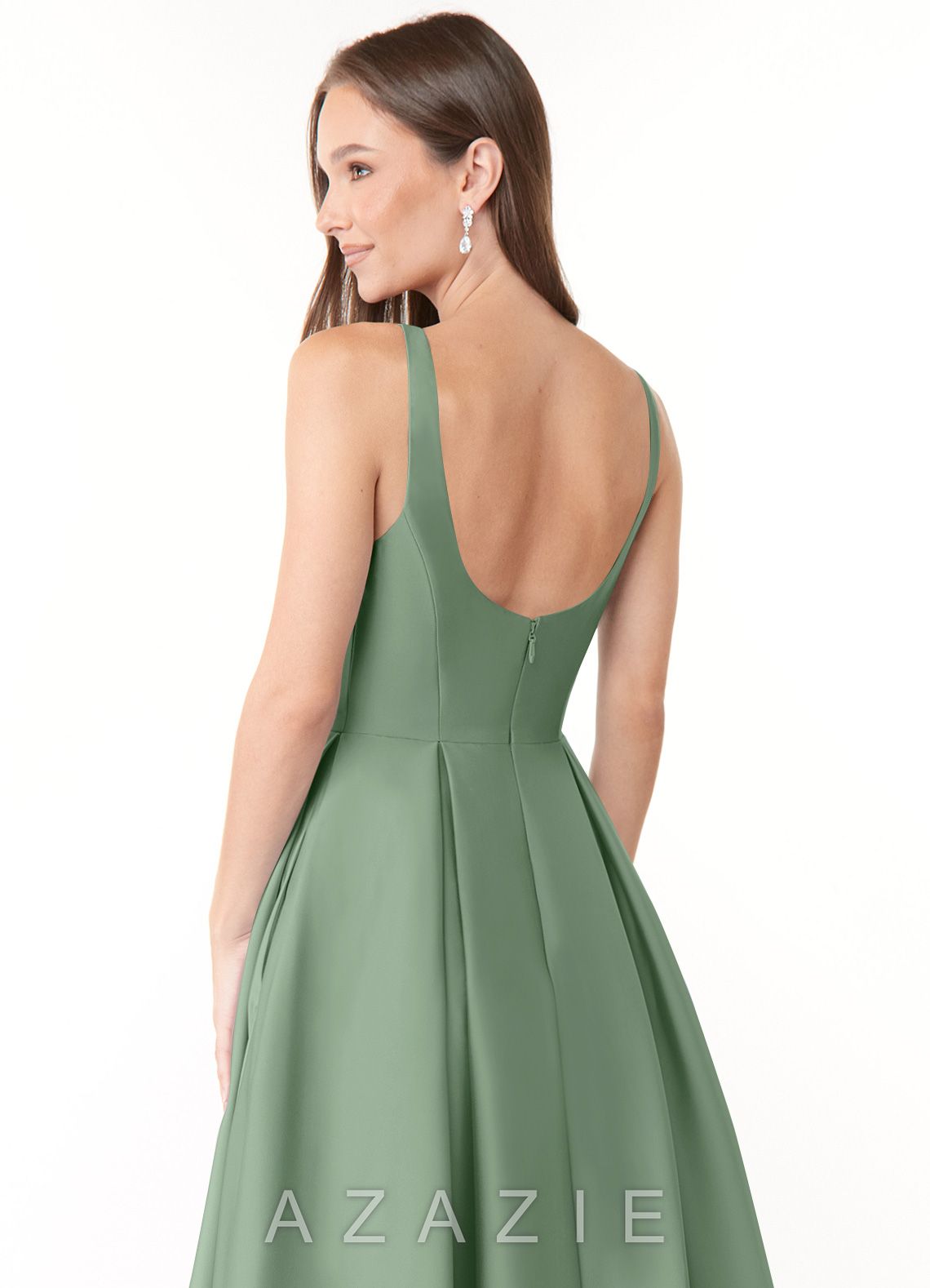 Azazie Neve Matcha Ball-Gown with Pockets Stretch Satin Dress matcha