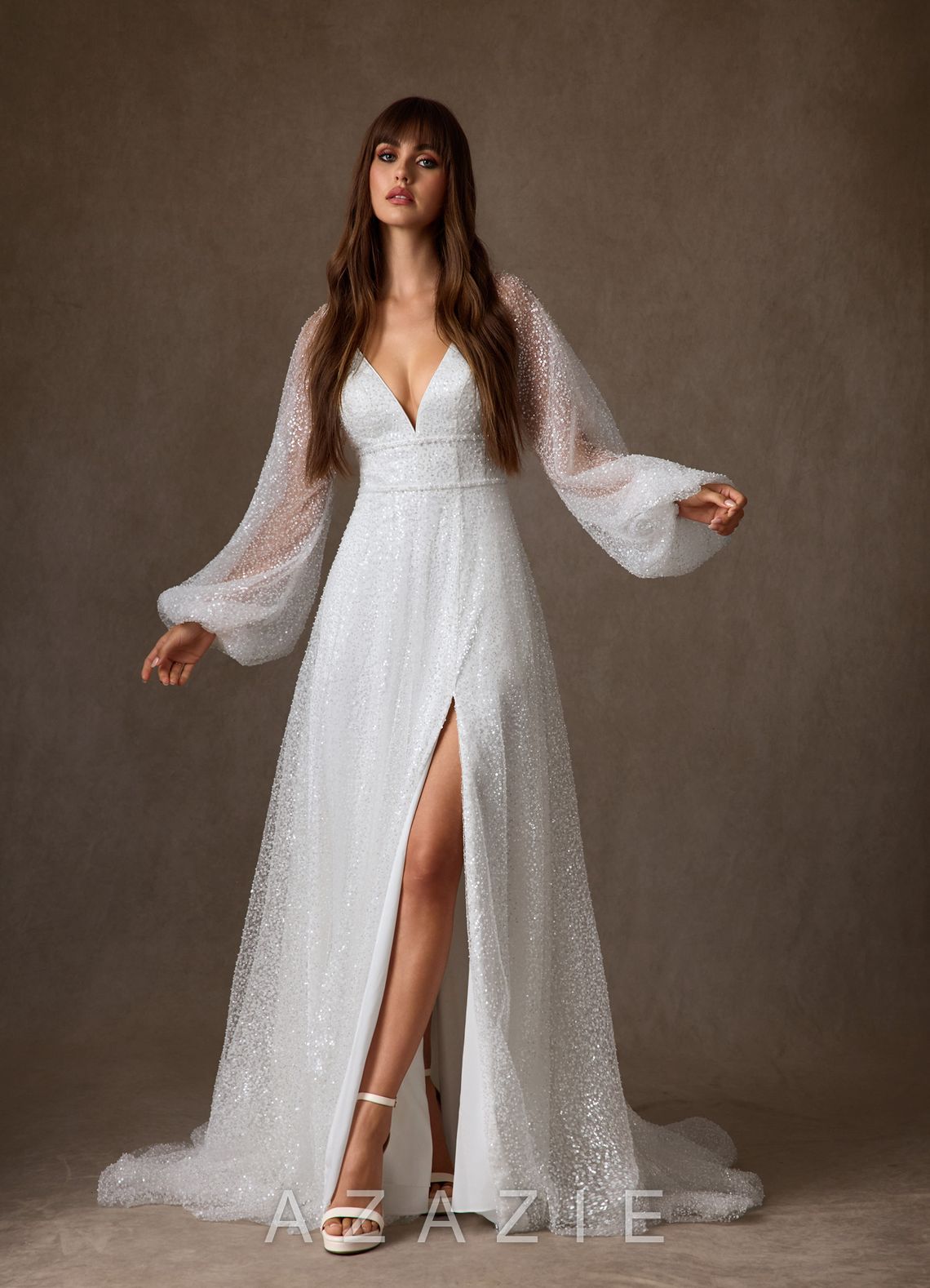 Azazie Gaia Wedding Dress Diamond White A-Line V-Neck Beading Dress diamond_white