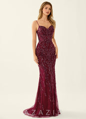 Zivah Burgundy Beaded Corset Lace Up Back Mermaid Dress