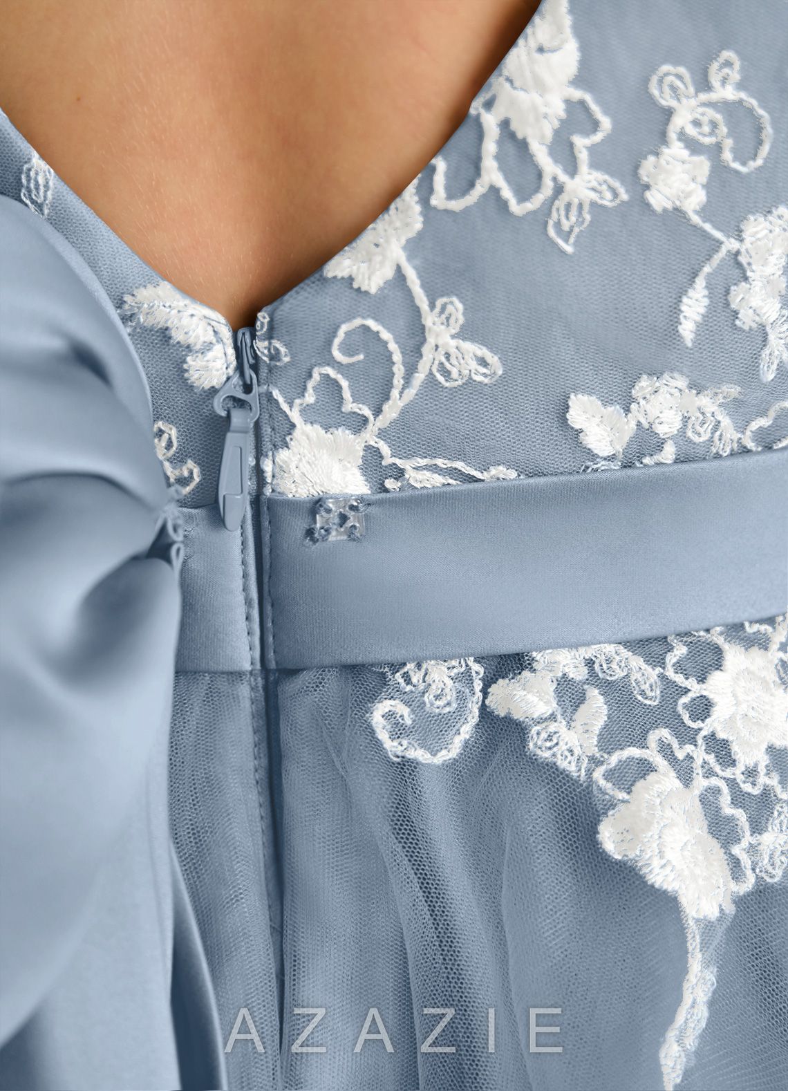Azazie Butterfly Dusty Blue A-Line Lace Dress dusty_blue