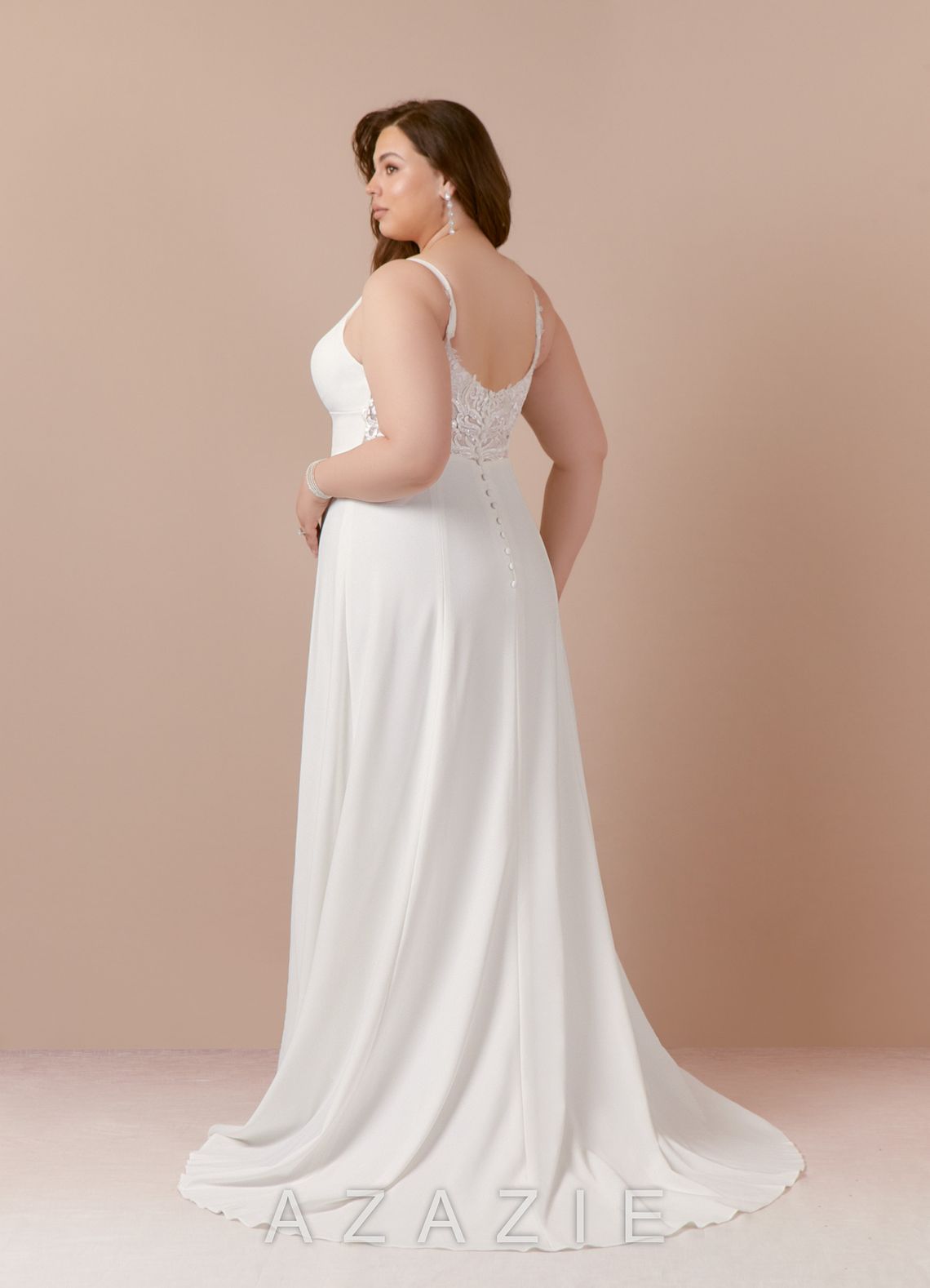 Azazie Xena Wedding Dress Diamond White A-Line V-Neck Sequins Stretch Crepe Dress diamond_white