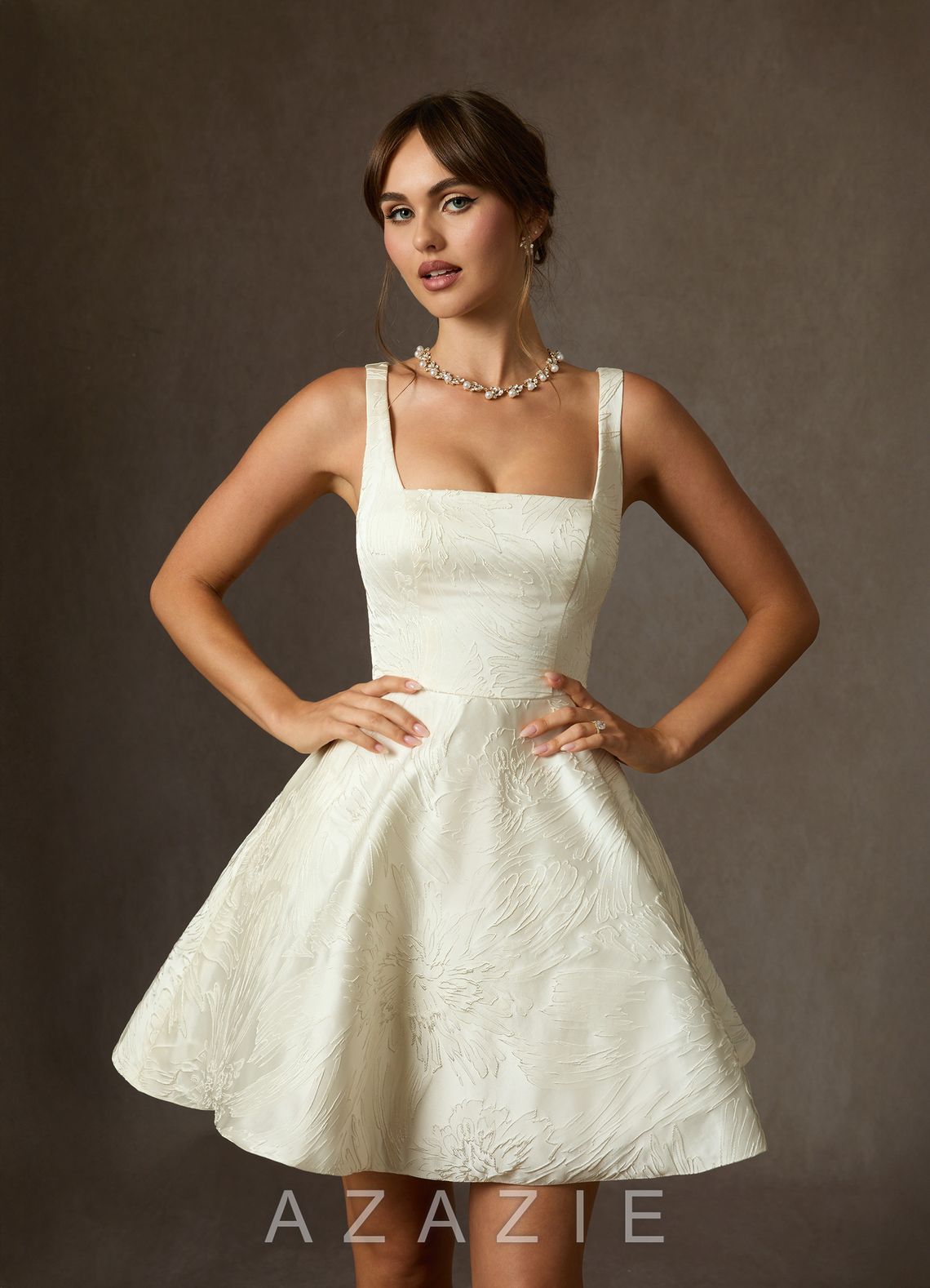 Azazie Regina Antique White A-Line with Pockets Floral Jacquard Dress antique_white
