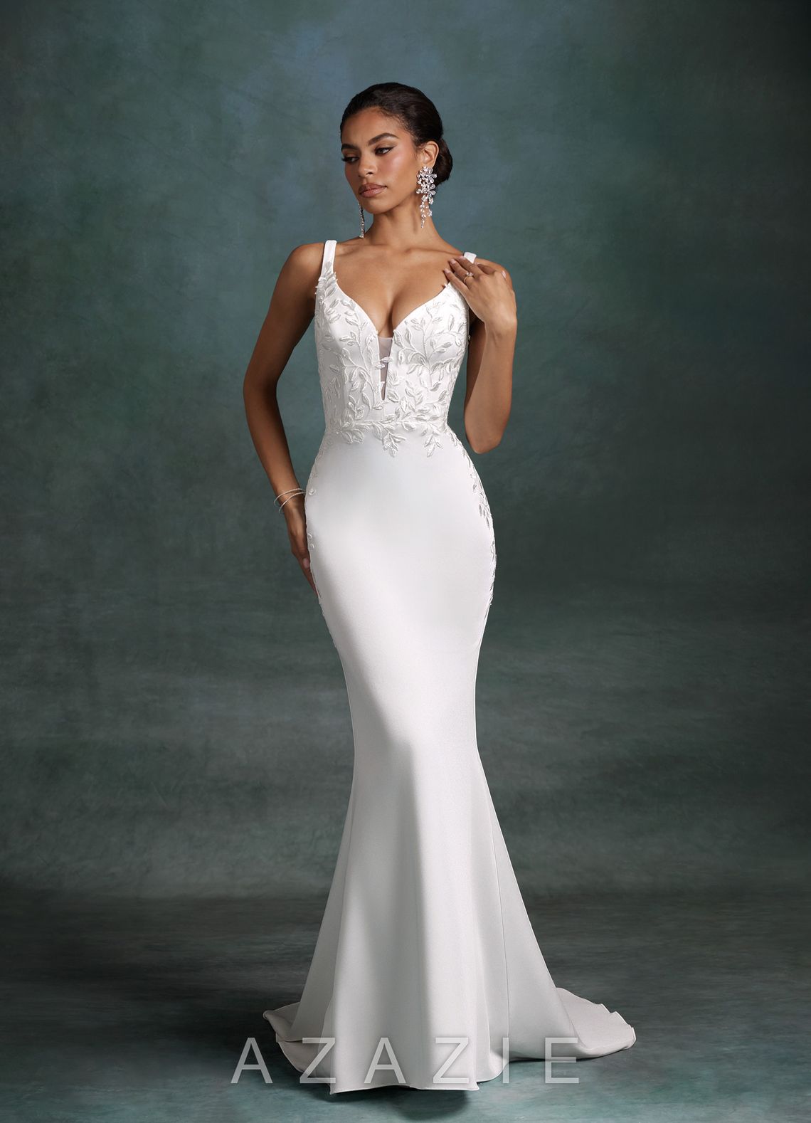 Azazie Sabrina Diamond White Mermaid Crepe Back Satin Dress diamond_white