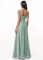 Azazie Keyla Agave A-Line V-Neck Pleated Chiffon Dress agave