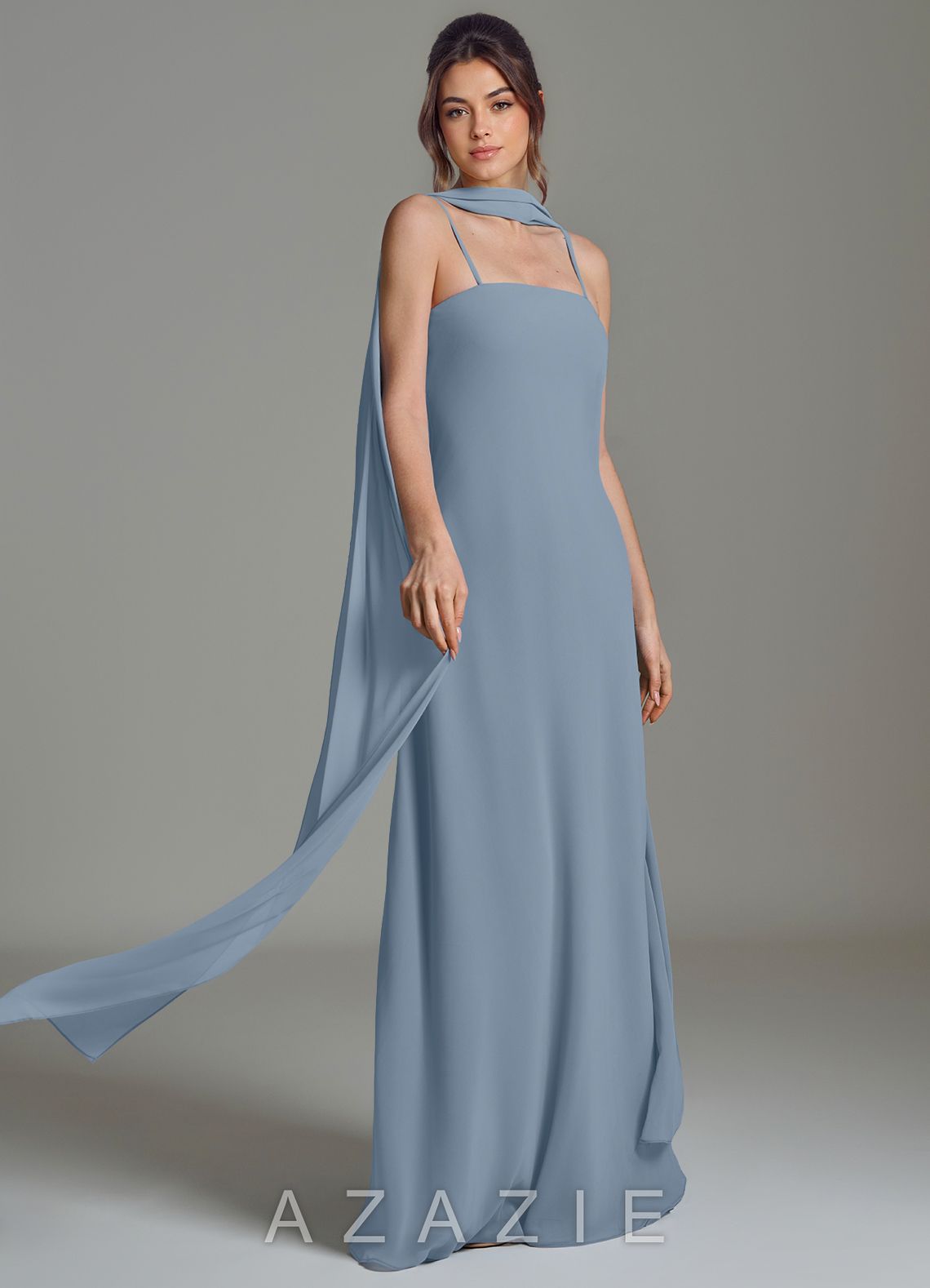 Azazie Ilana Dusty Blue A-Line Strapless Chiffon Dress dusty_blue