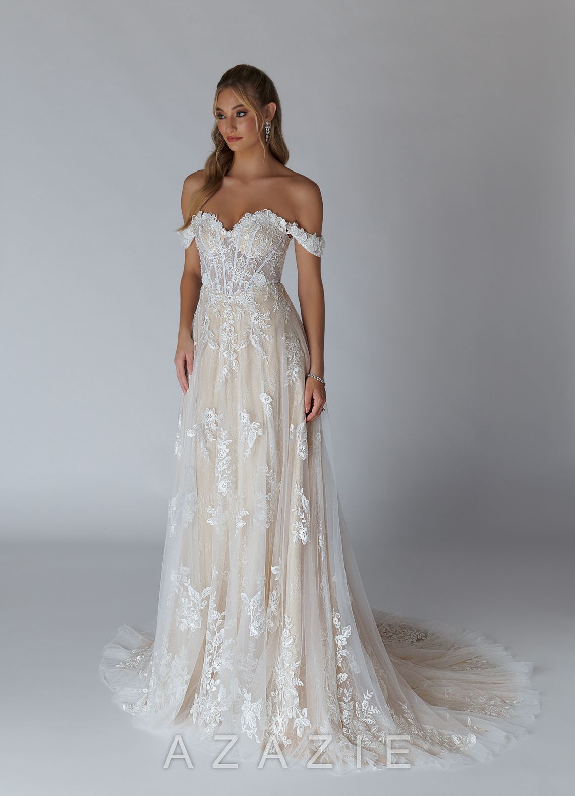 Azazie Florentina Wedding Dress Diamond White Nude A-Line Sweetheart Sequins Tul
