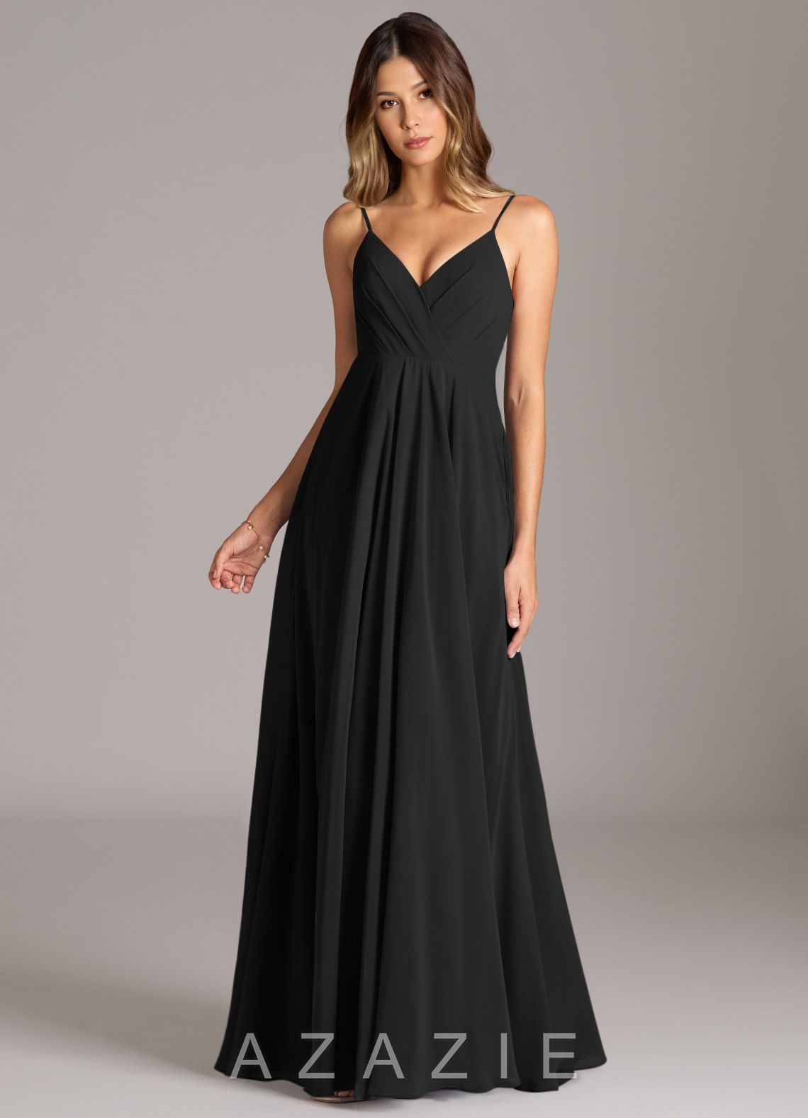 Azazie Amani Black A-Line Pleated Chiffon Dress black