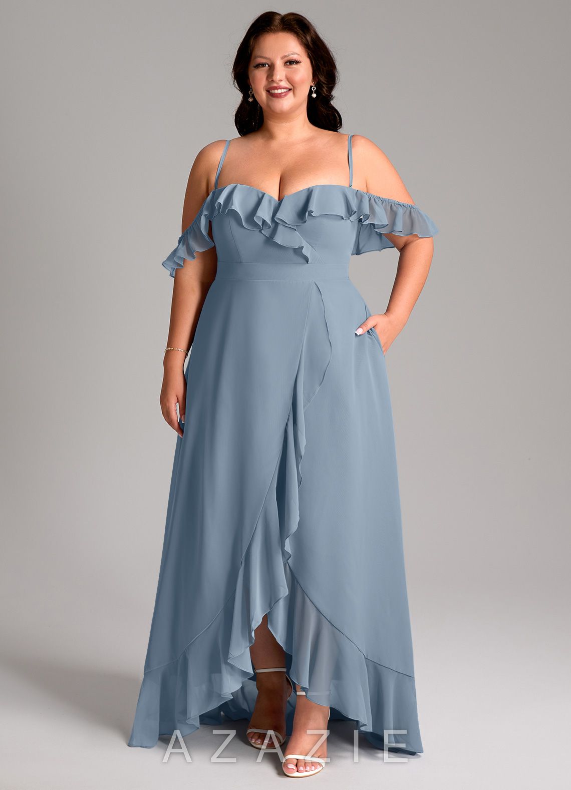 Azazie Lyra Dusty Blue A-Line Chiffon Convertible Dress dusty_blue