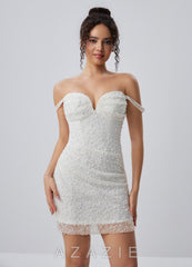 Solamarina White Beading Lace Sequin Embroidery Off-the-Shoulder Mini Dress
