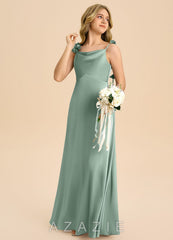 Azazie Gumdrop Junior Agave Empire Pleated Stretch Satin Dress agave