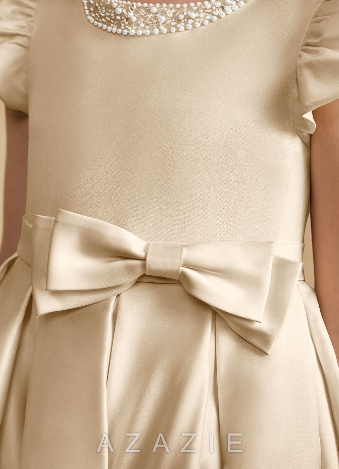 Azazie Pearl Champagne Ball-Gown Pleated Matte Satin Dress champagne